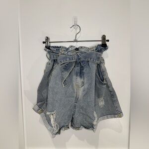 Hyfve Womens Med Blue Denim Paper bag Waist Shorts Size M